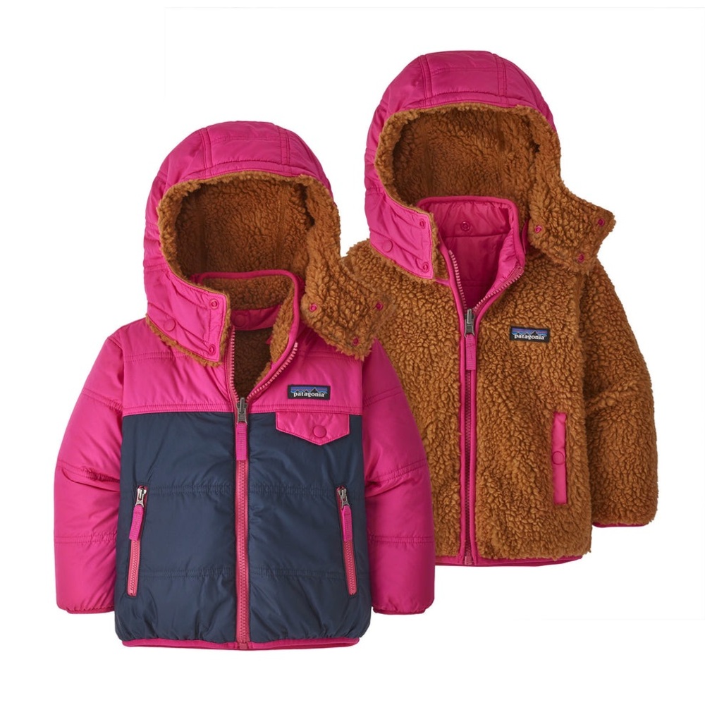 Patagonia Pink and Brown Reversible Hooded Jacket
